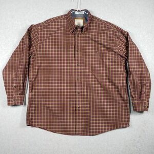 ORVIS Men XXL Red Yellow Plaid Flannel Button Down Shirt Heavyweight Workwear